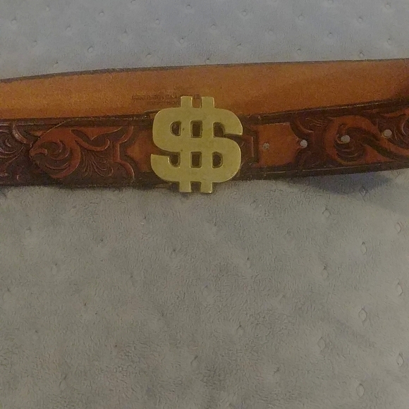 Brass and leather Dollar sign vintage belt - Picture 7 of 8